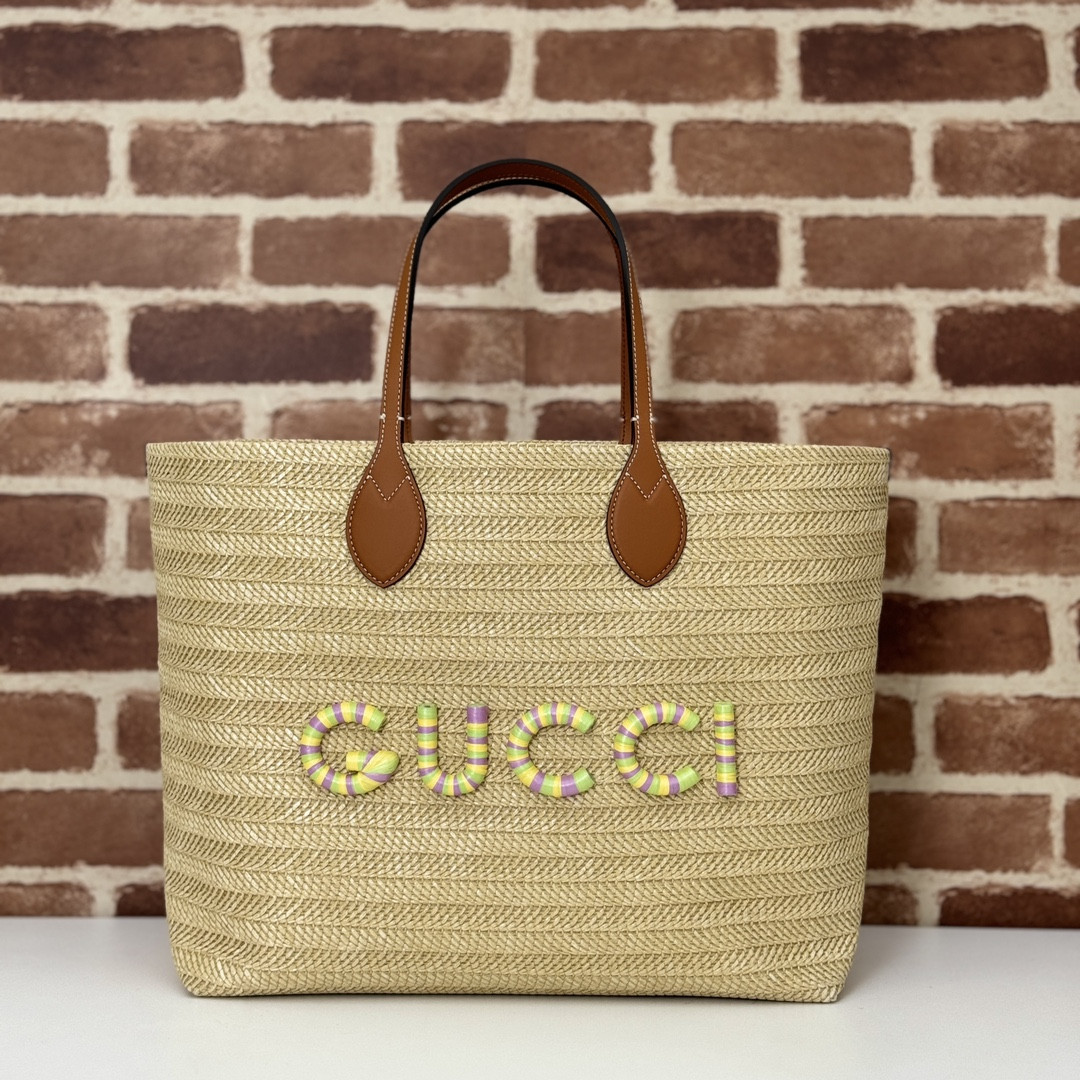 G*u*i medium straw-effect tote